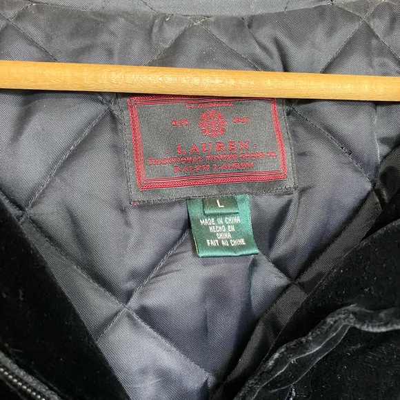 WOMENS LAUREN RALPH LAUREN BLACK VELVET SILK HOODED COAT PARKA FAUX FUR Size L - Picture 10 of 10